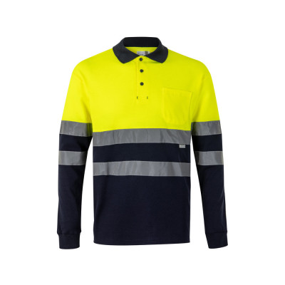 VL PLUTO. Two-tone piqué polo shirt (150g/m²) with long sleeves, in cotton (55) and polyester (45)